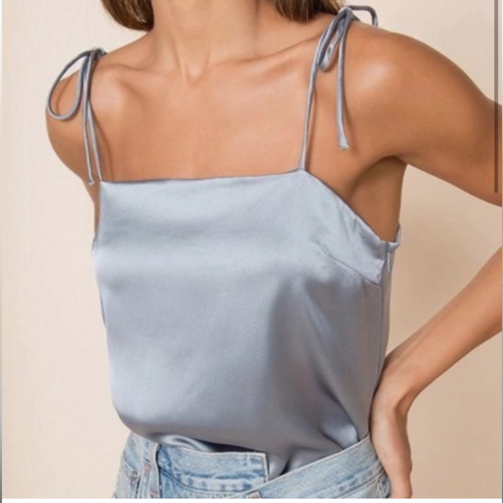 Superdown blue satin cropped tank size small